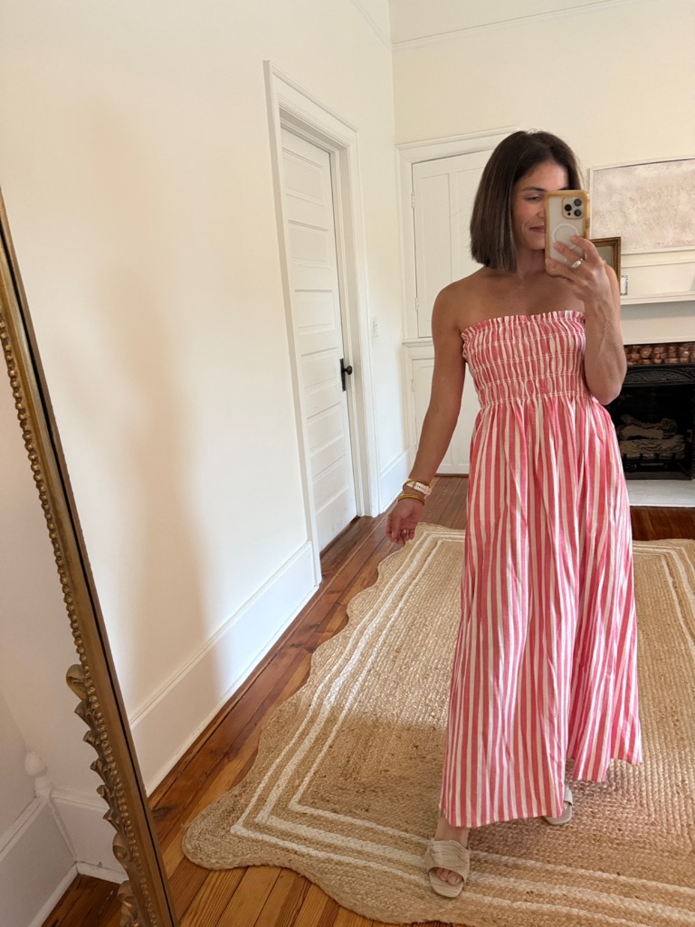Target Pink and White Striped Strapless Maxi Dress